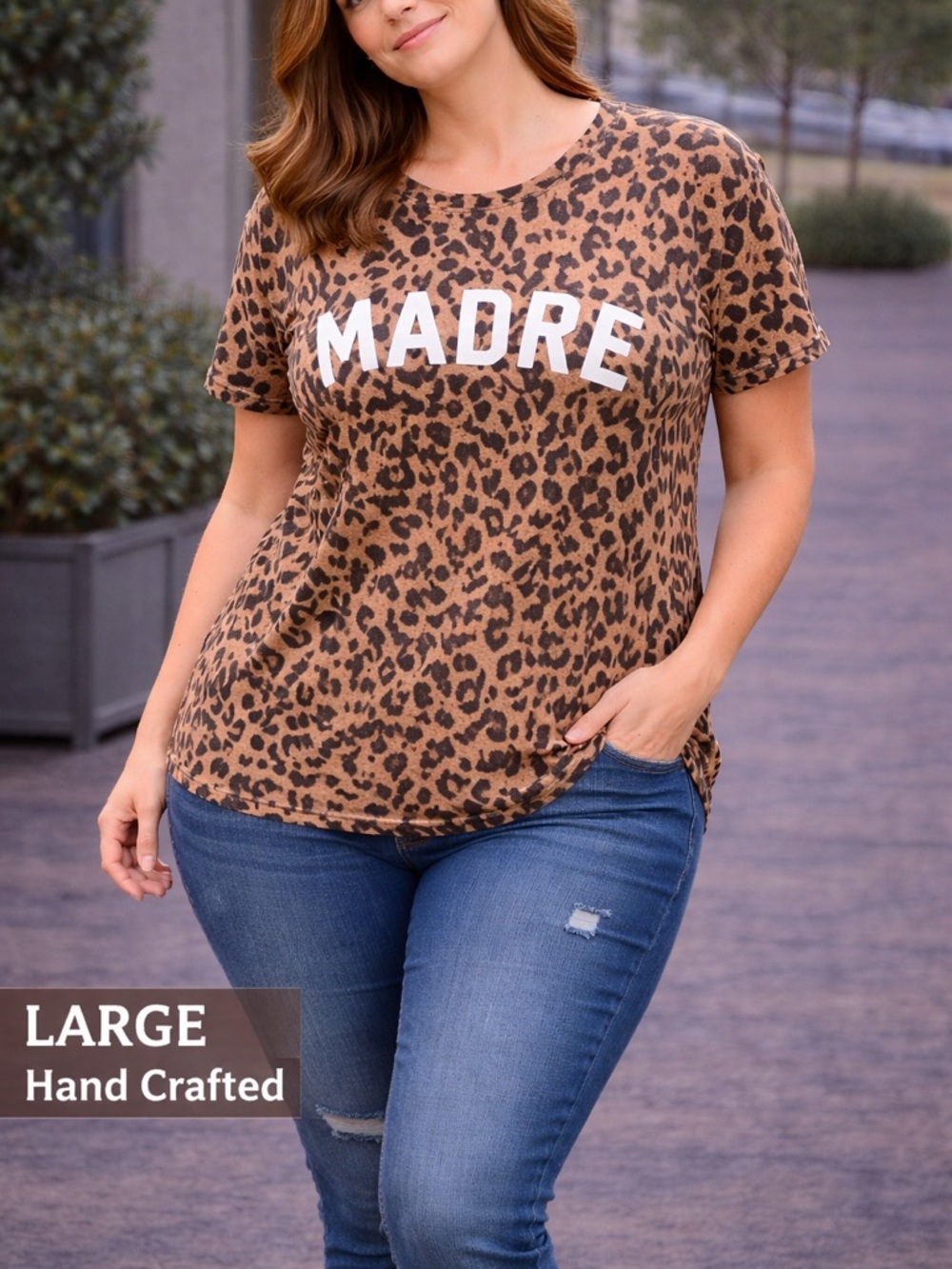 Leopard Print Madre T-Shirt hand crafted LARGE
